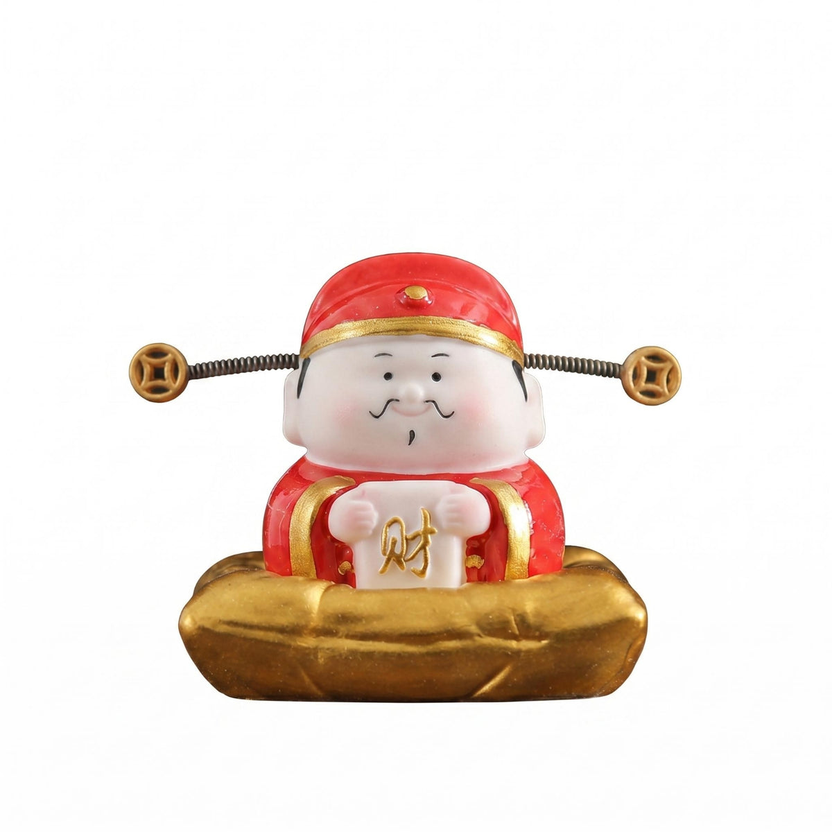Smiling Wealth God Figure Spring Wire Wealth Deity Statue Small Size Feng Shui Ornament