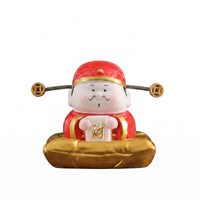 Smiling Wealth God Figure Spring Wire Wealth Deity Statue Small Size Feng Shui Ornament