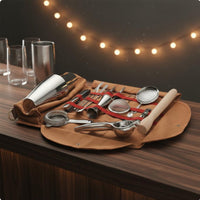 Portable Bartender Tool Kit Leather Handle Bartender Tool Roll Bag for Camping