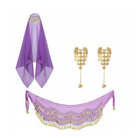 4 Pieces Sequin Details Fortune Teller Costume Kit Performance Wear Romani-Inspired Costume Accessories Lightweight Chiffon Coin Hip Scarf and Veil Set for Dancers, Women, Themed Party, Halloween, Cosplay