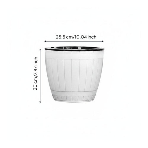 Self Watering Planter Faux Wood Grain Barrel Design Flower Pot Prevents Root
