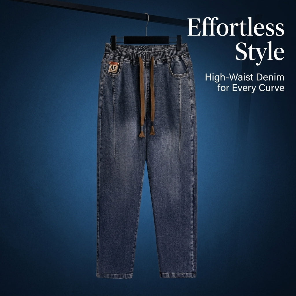 Work Trousers Women Plus Size Jeans with Elasticated Waist for Casual and Office Wear, High Mom in Extended Sizes, Stretch Long Pants