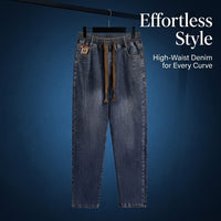 Work Trousers Women Plus Size Jeans with Elasticated Waist for Casual and Office Wear, High Mom in Extended Sizes, Stretch Long Pants