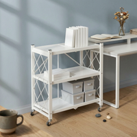 Three-Tier Storage Rack No-Installation Foldable Storage Rack Swivel Casters Foldable Metal Shelf