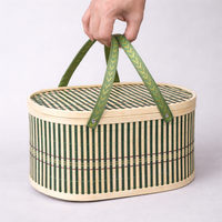 Bamboo Basket Storage Box, With Lid, Oval, Hand-woven, Basket Storage, Living Room, Before Guests Arrive