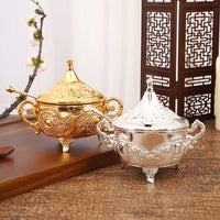 European Style White Sugar Bowl with Gold and Silver Patterns for Kitchen and Restaurant