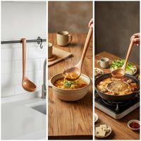 Soup Ladle Long-Handle Wooden Ladle Deep-Bowl Wooden Spoon with Back Hooks for Home Cooks, Hosts, Hot Pot, Dining Table
