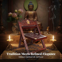 Carved Wooden Bookholdertricate Carving Carved Foldable Book Easel Traditional Pattern multipurpose Use for Cooks