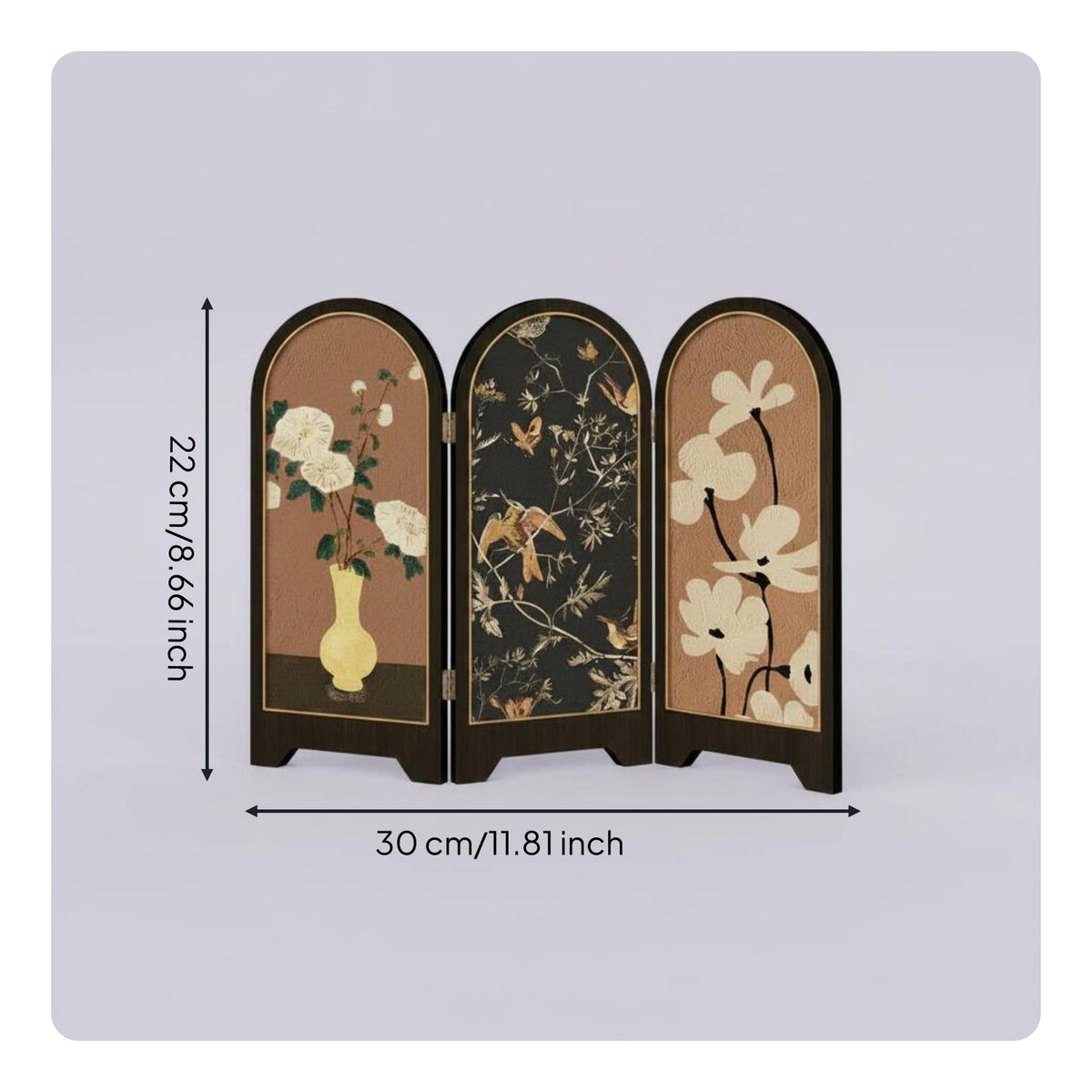 Bird Pattern Decor Screen Chinese Design Desktop Folding Screen Retro Look