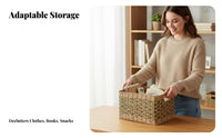 Rectangular Woven container with Handles dual-tsingle pattern Organizing Basket