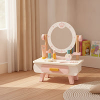 Pretend Vanity Table with Mirror Child-Friendly Toy Vanity Set Sturdy Grooming Station for Bedroom