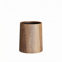 Wood-Grain Trash Can Cylindrical Plastic Rubbish Bin Lidless for Restroom