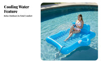 2-Person Capacity Double Water Lounger Removable Sunshade Inflatable Tanning Pool Built-in Cup Holders for Adults, Family, Yard, Beach, Lake