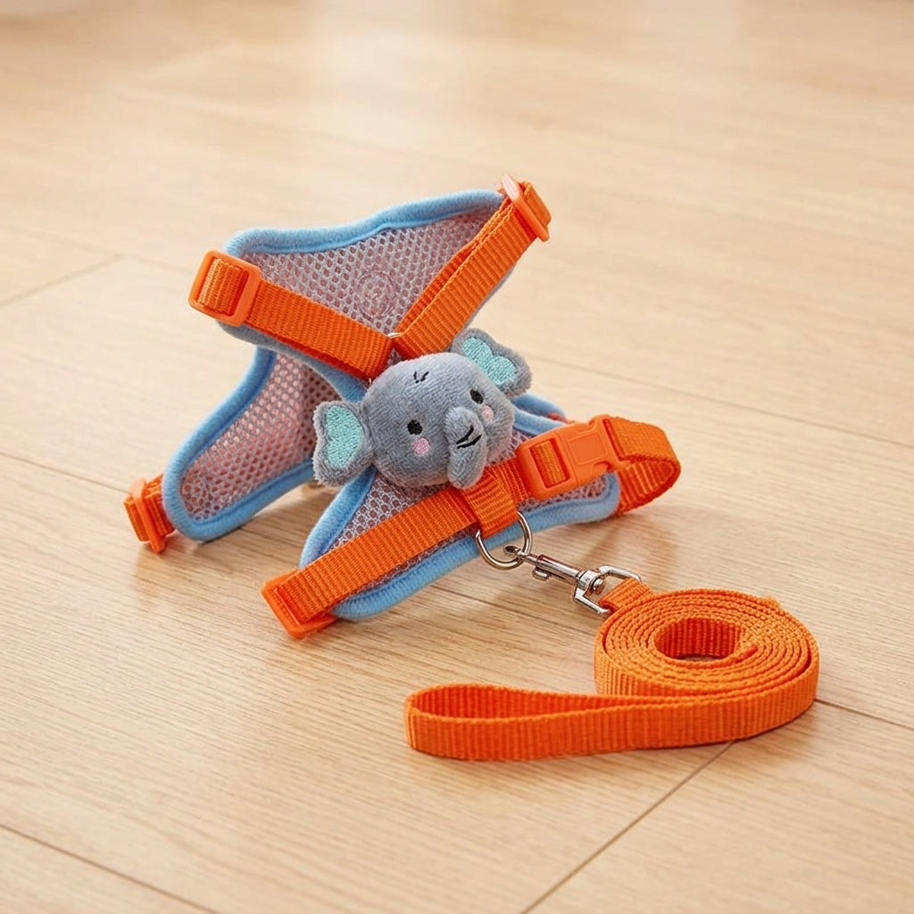 Pet Harness and Leash Set with Plush Cartoon Design, Polyester Adjustable Harness for Small Dog Harness, Small Cat Harness and Puppy Harness