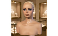 Mannequin Head with Shoulders Makeup Female Mannequin Head Sturdy for Hairdressers, Salons, Stores