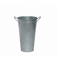 Distressed Tin Vase Vintage Style Galvanized Flower Vessel Side Handles