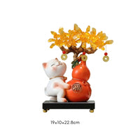 Fortune Cat with Wealth Tree Auspicious Maneki Neko Figurine Prosperity
