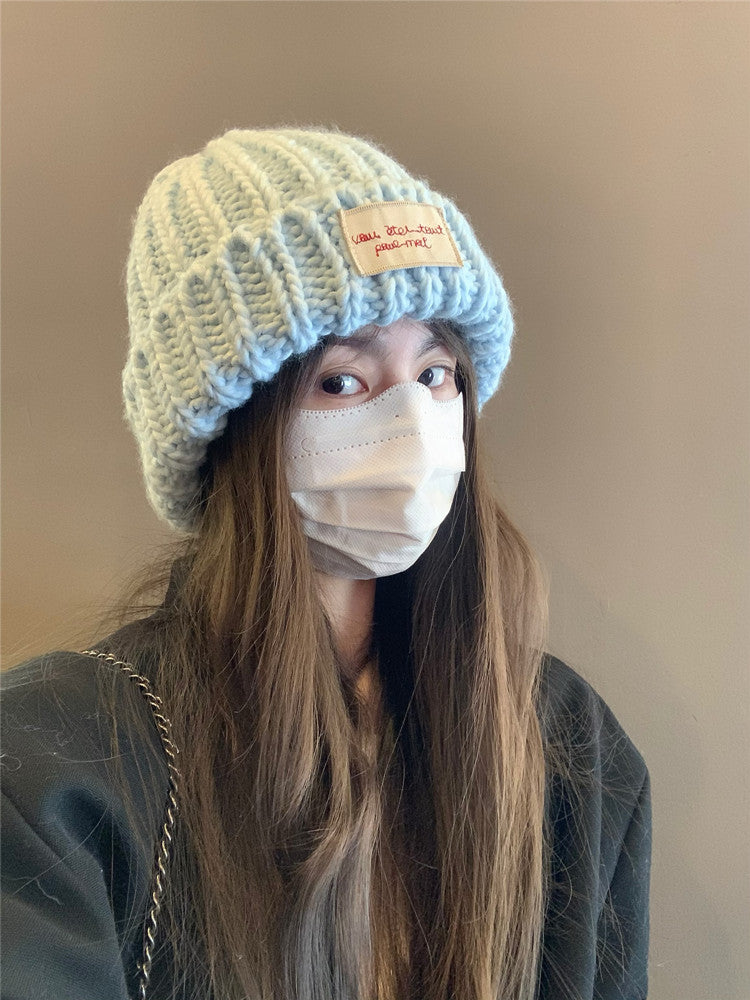 GREENHOUSES手工韩国贴布保暖护耳冰岛粗毛线冷帽针织帽子显脸小