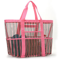 Mesh Beach Bag with Striped Pattern, Multi-purpose, Large Capacity