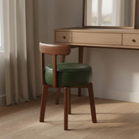 Solid Wood Frame Swivel Vanity Chair Upholstered Seat Retro Dressing Chair Compact Design Wooden Makeup Stool for Women, Bedroom, Living Room