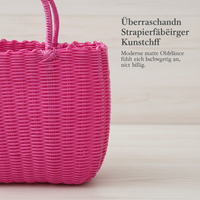 Hand-Woven Plastic Storage Basket with Handle for Shopping, Bath, or Pet Use