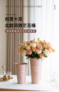 北欧风家用醒花桶花店鲜花铁皮花桶复古落地客厅干花假花装饰桶