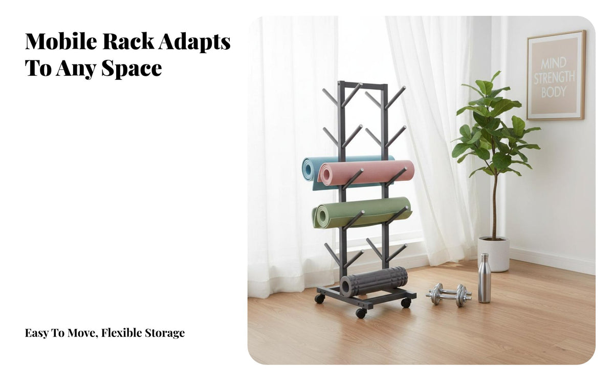Exercise Mat Storage Rack Movable Exercise Mat Holder Space-Saving Foam Roller Storage Rack