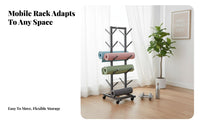 Exercise Mat Storage Rack Movable Exercise Mat Holder Space-Saving Foam Roller Storage Rack