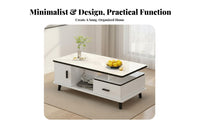 Coffee Table with Storage Marble Pattern Top Rectangular Coffee Table with Compartments Minimalist Furniture Living Room Furniture for Homeowners