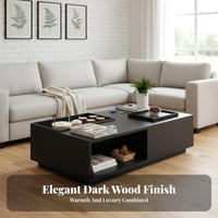 Nordic design Rectangular Coffee Table with Drawer Modern Minimalist Design Storage Coffee Table Wood Grain Finish Living Room Furniture Rounded Corners for Apartment Dwellers, Homeowners, Families, Lounge Area, Home