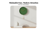 Pendulum Wall Clock, Flocked Surface with Brass Hands, Nordic Minimalist Decorative Clock for Living Room Bedroom Decor