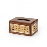 Tissue Box Cover Rectangular Tissue Box with Rattan Panels Woven for Living Room