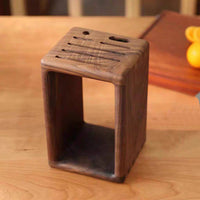 Walnut Solid Wood Kitchen Knife Rack with Dust Cover and Drainage