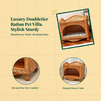 Wicker Cat Bed, 2-Tier Removable Pet House, Rattan Dog Bed