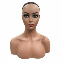 Photo-Ready Hairpiece Display Head Natural Skin Tone Mannequin Head with Shoulders Life-Size Female Mannequin Bust with Shoulders Stand Mountable for Retailers, Hair Stylists, Cosmetologists, Live Broadcasting, Photography, Retail Shop