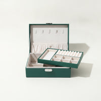 Leather-Like Double-Layer Jewelry Box Hard-Shell Jewelry Box with Removable Tray Multi-Compartment Long-Lasting for Women, Travelers, Dressing Table, Travel