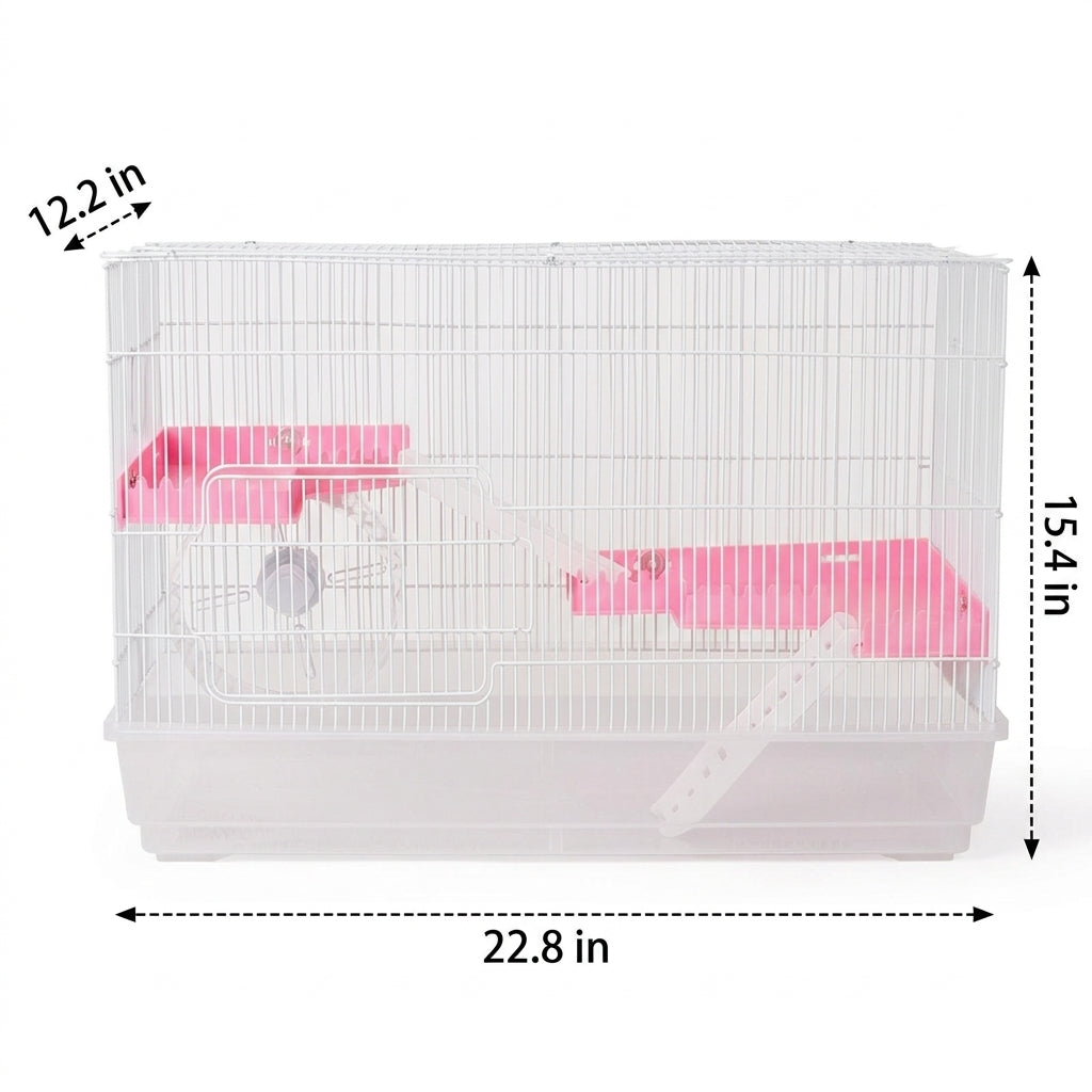 Transparent Hamster Cage 23 Double Layer Large Castle (with Water Bottle/Food Bowl/Running Wheel), Luxury Hamster Cage with Wire Carrying Handle