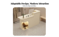 Rounded Corner Design Modern Reception Desk with Counter E1 Grade Board Modern Front Desk Long-Lasting Construction Salon Reception Table LED Light for Small Business Owners, Receptionists, Office Workers, Clothing Shop, Lobby