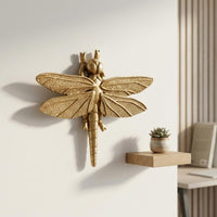 Gold-Toned Dragonfly Wall Hanging Textured Wings Resin Dragonfly Shiny Finish Antique-Finish for Collectors, Home Decor, Collection Display