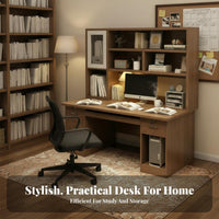 Study Desk Computer Desk Bookshelf Hutch Workstation Manufactured Wood Spacious Desktop Suitable for Students Dorm Room Bedroom Small Space
