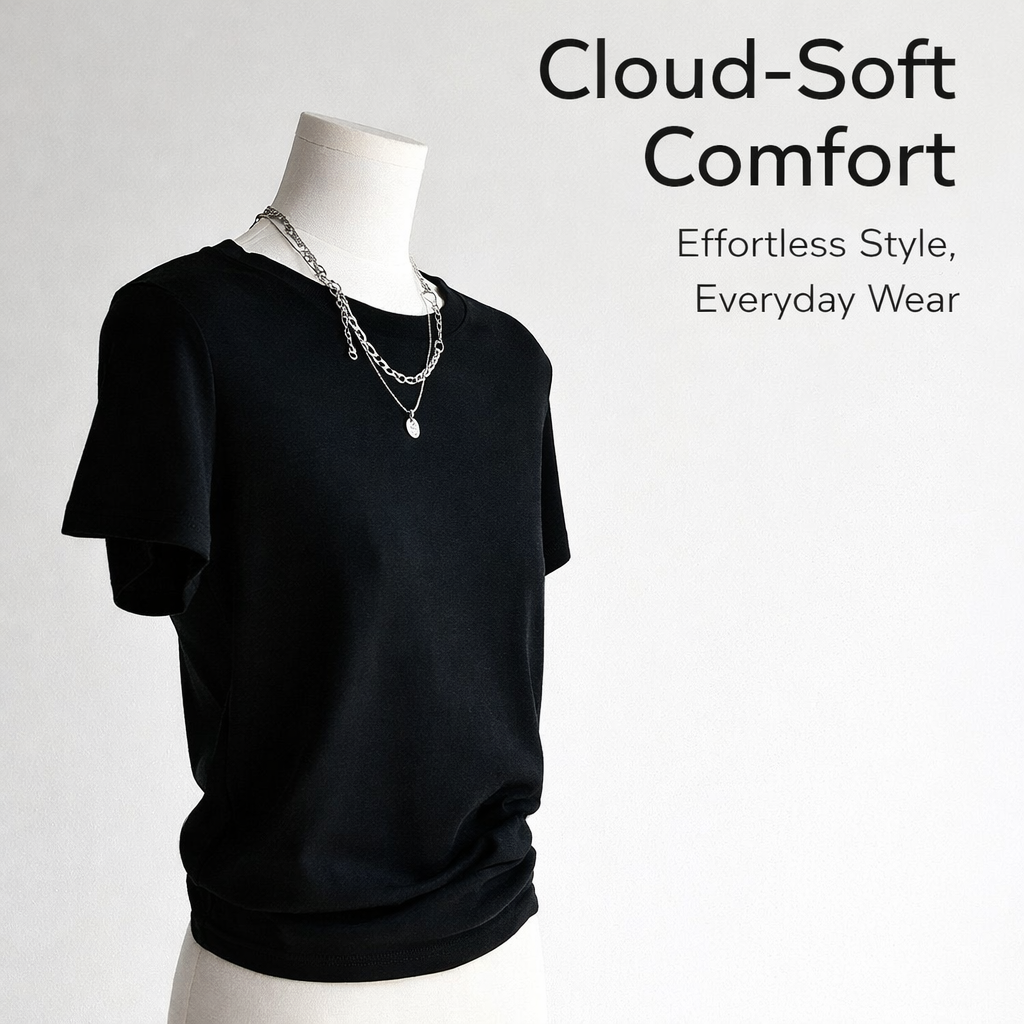 T Shirts for Women in Soft Modal Blend, Oversized Loose Fit Ladies Casual Wear, Round Neckline Summer Top, Breathable