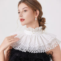 Women's Double-layer Hollow Lace Trim Cape, Summer White Multi-functional Sun Protection with Dress, Detachable Collar