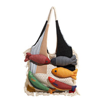 Tote Bag with Fish Appliques Boho Bag with Fish Applique Soft for Errands, Women