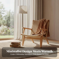 Woven Rope Armchair sturdy Wood Frame Lounge Chair Wabi-Sabi Aesthetic Minimalist Design for Adults, Homeowners, Sunroom, Study