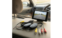 Car Audio and Video Transmitter Receiver Inline Wireless Car Transmitter Set RCA Receiver Set Exposed Power Wires