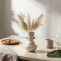 Marble Vase with Metal Accents Minimalist Sculptural Vase Sturdy for Living Room