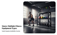 Kettlebell Dumbbell Ball Rack Comprehensive Organization Dumbbell Kettlebell Exercise Mat Storage Rack Space Saving Workout Equipment Organizer