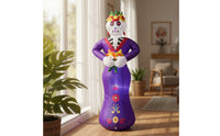 Skeleton with Floral Headwear Outdoor Inflatable Skeletal Woman Halloween Inflatable Skeleton Light Weight for Day of the Dead
