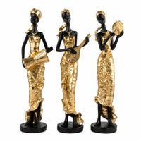 3 Pieces Resin Figurine African Woman Sculpture Elongated Form Fashion-Influenced Tabletop Art Pieces for Living Room