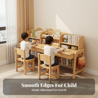 Height Adjustable Kids Desk and Chair Set Solid Wood Kids Study Desk with Chair Sturdy Construction Children's Writing Table with Hutch Ergonomic Design for Students, Teens, Home School